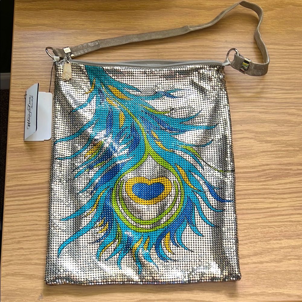 Vintage NEW with tags Whiting & Davis Mesh Peacock Feather Shoulder Bag